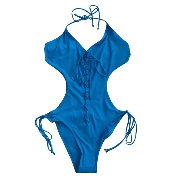 Skims Turquoise Blue Recycled Swim Lace Up Monokini Size 4x - Picture 5 of 9